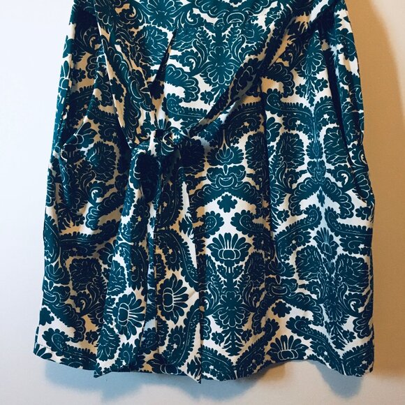 Teal Folksy Damask Print Short Sleeve Dress - Picture 4 of 16